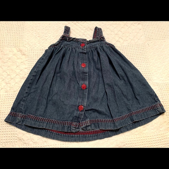 Toddler Denim and Red Polka Dot Dress - Picture 2 of 2